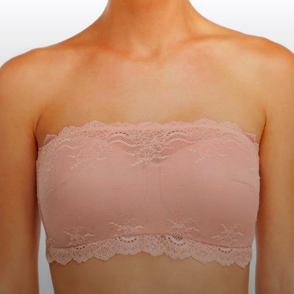 NWT SPANX Lace Undetectable Bandeau Strapless Bra in Creme Blush Large